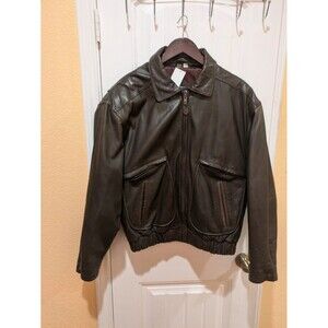VTG Boulder Ridge Mens L Black Leather Jacket Bomber